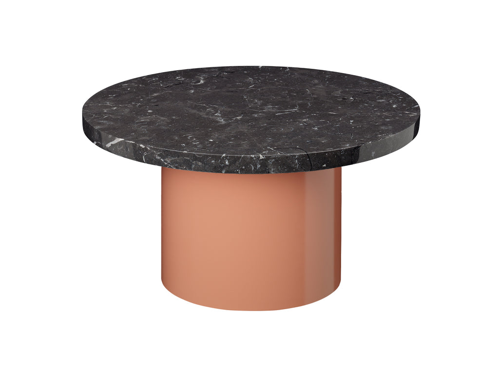 CT09 Enoki Side Table by e15 - (D55 H30 cm) Nero Marquina Marble Tabletop / Red Beige Steel Base
