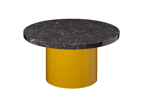 CT09 Enoki Side Table by e15 - (D55 H30 cm) Nero Marquina Marble Tabletop / Honey Yellow Steel Base