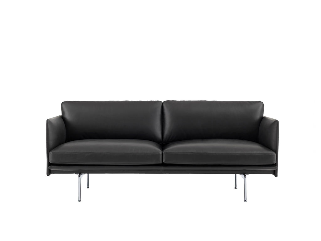 Muuto Outline Sofa, 2 Seat, Black Silk Leather, Polished Aluminium Base
