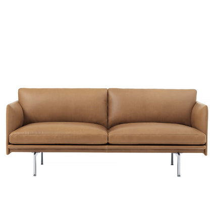 Muuto Outline Sofa, 2 Seat, Cognac Silk Leather, Polished Aluminium Base