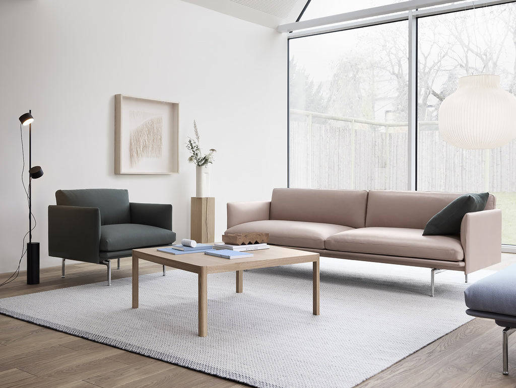 Outline Sofa by Muuto - Three Seater, Beige Silk Leather and 1-Seater in Twill Weave 990 