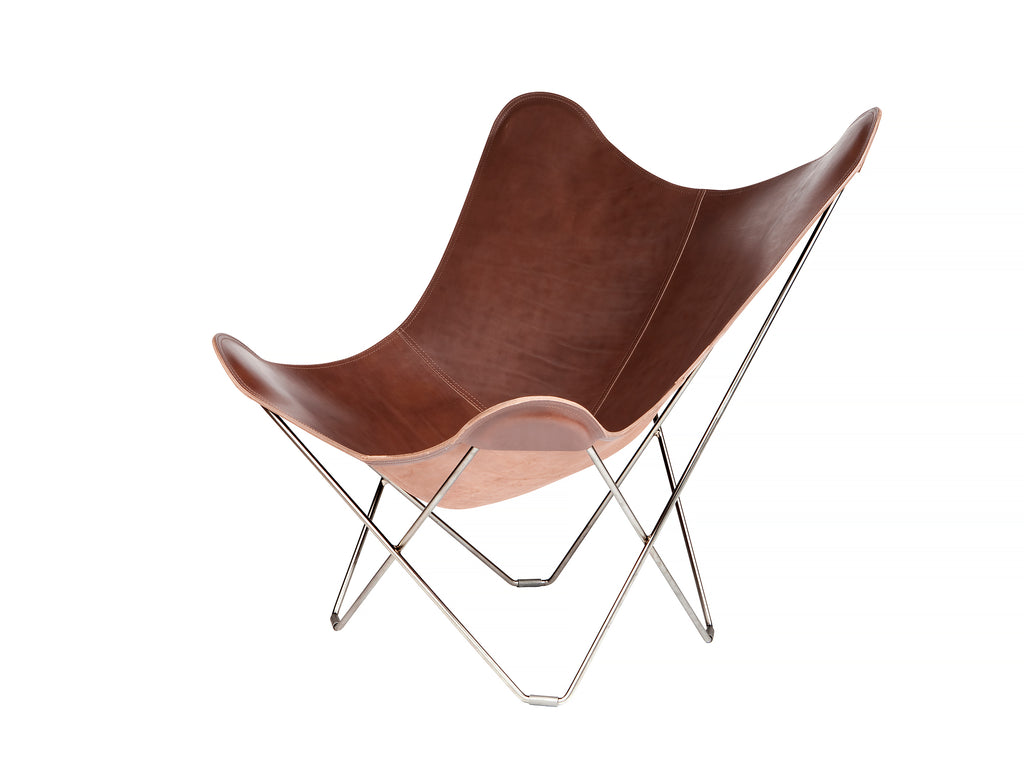 Mariposa Butterfly Leather Chair - Chrome Frame, Chocolate Leather Seat