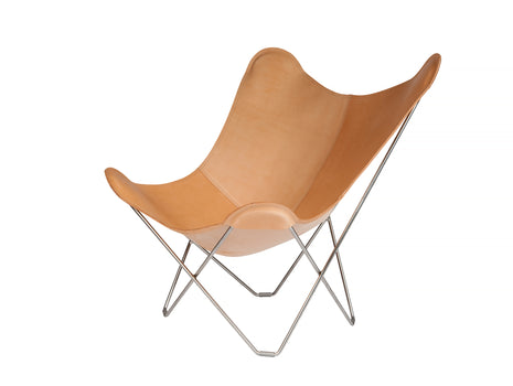 Mariposa Butterfly Leather Chair - Chrome Frame, Natural Leather Seat