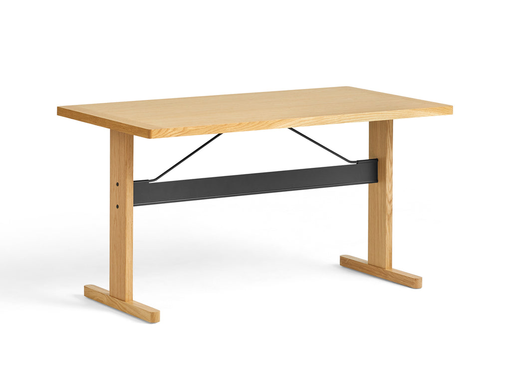 Passerelle Table (Veneer Tabletop) by HAY - Length: 140 cm / Oak Tabletop with Ink Black Crossbar