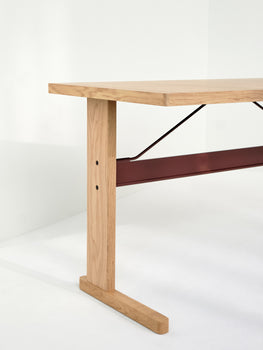 Passerelle Desk by HAY - Oak Tabletop with Burgundy Red Crossbar
