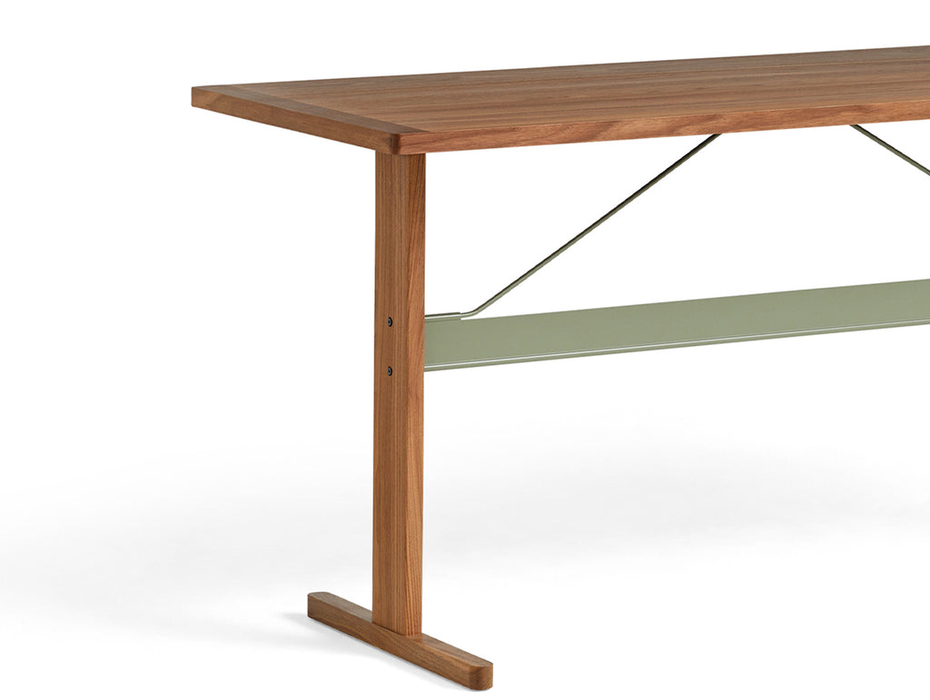 Passerelle High Table by HAY - Length: 200 cm x Height 105 cm / Walnut Tabletop with Walnut Frame / Thyme Green Crossbar