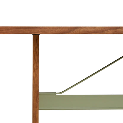Passerelle Table (Veneer Tabletop) by HAY - Walnut Tabletop with Thyme Green Crossbar