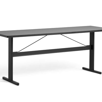 Passerelle High Table by HAY -  Length: 250 cm / Grey Linoleum Tabletop with Ink Black Oak Frame / Ink Black Crossbar