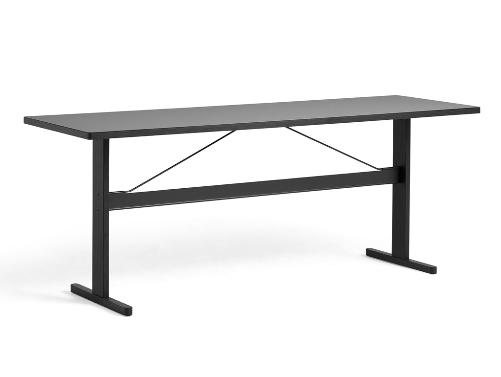 Passerelle High Table by HAY -  Length: 250 cm / Grey Linoleum Tabletop with Ink Black Oak Frame / Ink Black Crossbar