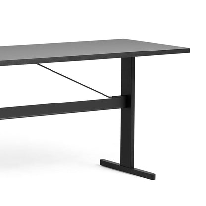 Passerelle High Table by HAY - Length: 200 cm x Height 95 cm / Grey Linoleum Tabletop with Ink Black Oak Frame / Ink Black Crossbar