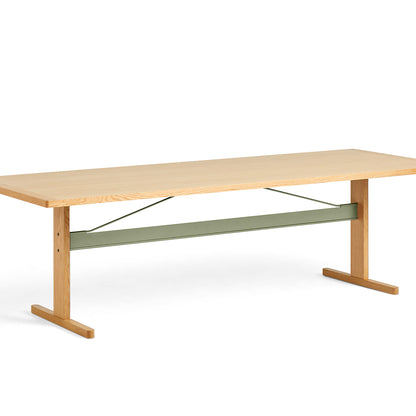Passerelle Table (Veneer Tabletop) by HAY - Length: 260 cm / Oak Tabletop with Thyme Green Crossbar