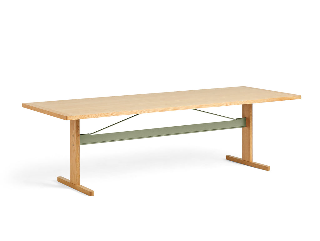 Passerelle Table (Veneer Tabletop) by HAY - Length: 260 cm / Oak Tabletop with Thyme Green Crossbar