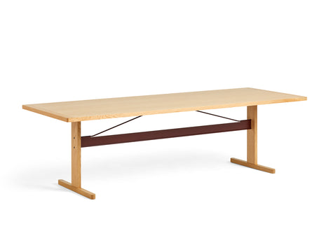 Passerelle Table (Veneer Tabletop) by HAY - Length: 260 cm / Oak Tabletop with Burgundy Red Crossbar