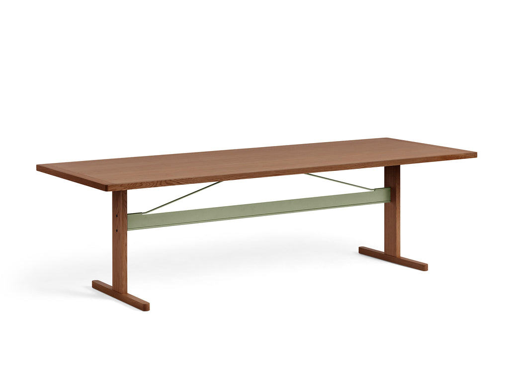Passerelle Table (Veneer Tabletop) by HAY - Length: 260cm / Walnut Tabletop with Thyme Green Crossbar