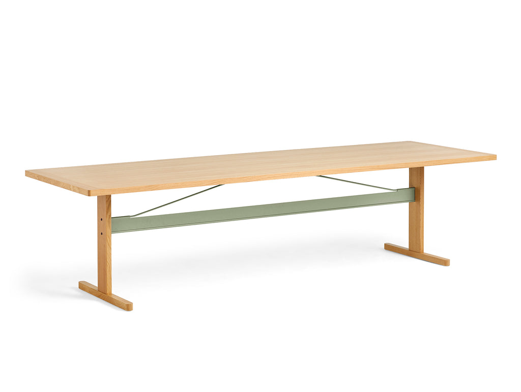 Passerelle Table (Veneer Tabletop) by HAY - Length: 300 cm / Oak Tabletop with Thyme Green Crossbar