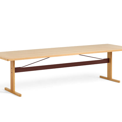 Passerelle Table (Veneer Tabletop) by HAY - Length: 300 cm / Oak Tabletop with Burgundy Red Crossbar