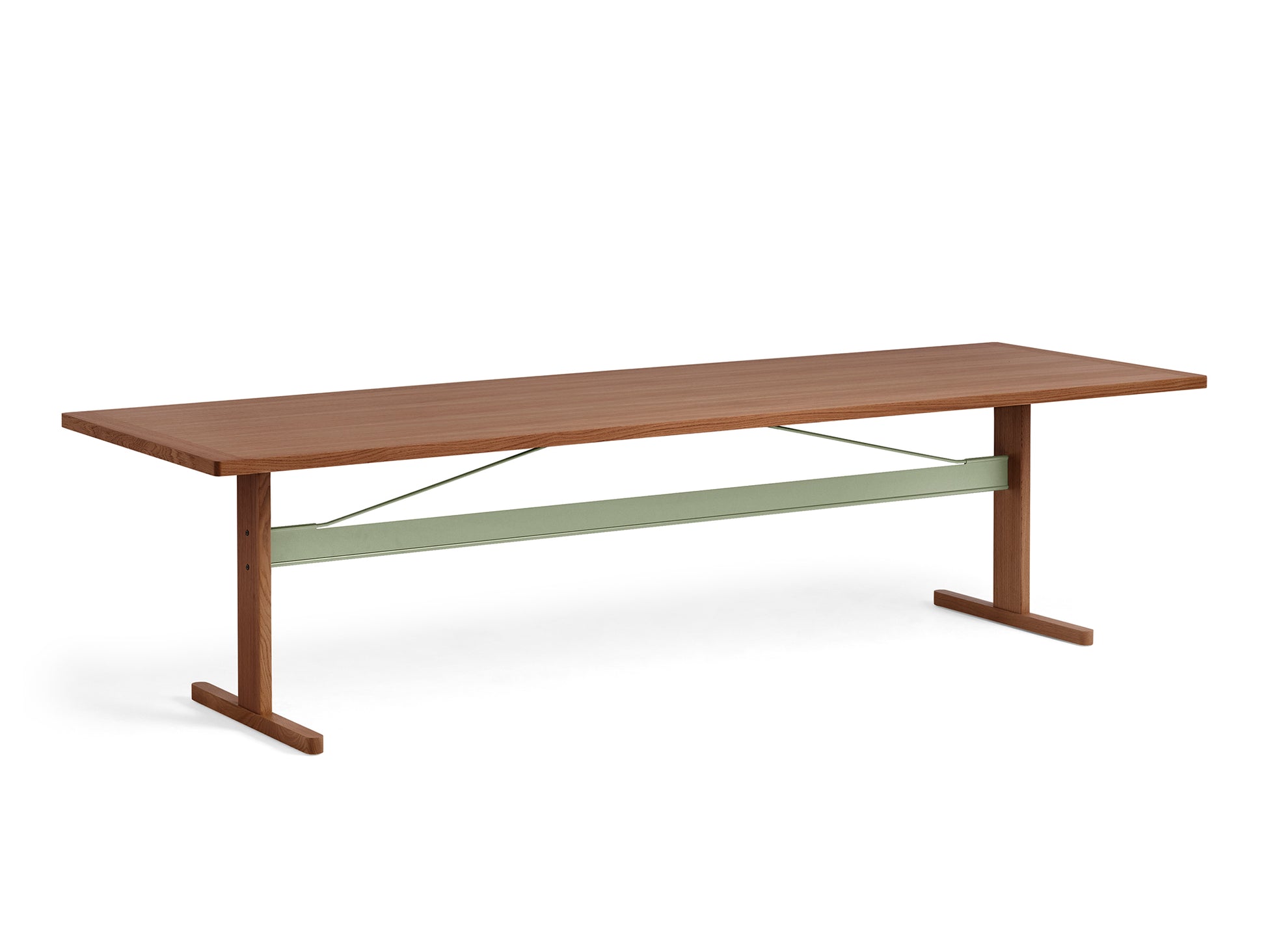 Passerelle Table (Veneer Tabletop) by HAY - Length: 300 cm / Walnut Tabletop with Thyme Green Crossbar