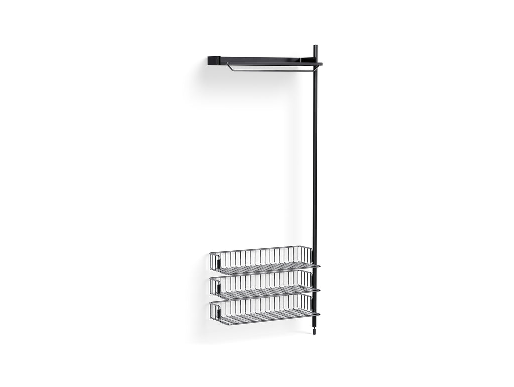 Pier System 1020 Add-ons by HAY - Black Anodised Aluminium Uprights / PS Black with Chromed Wire Shelf