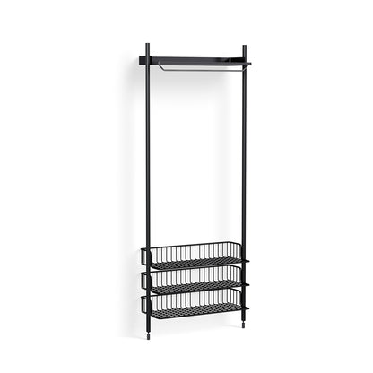 Pier System 1021 by HAY - Black Anodised Aluminium Uprights / PS Black with Anthracite Wire Shelf