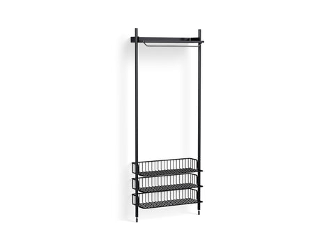 Pier System 1021 by HAY - Black Anodised Aluminium Uprights / PS Black with Anthracite Wire Shelf