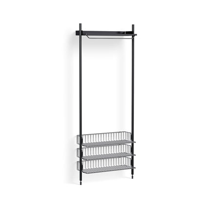 Pier System 1021 by HAY - Black Anodised Aluminium Uprights / PS Black with Chromed Wire Shelf