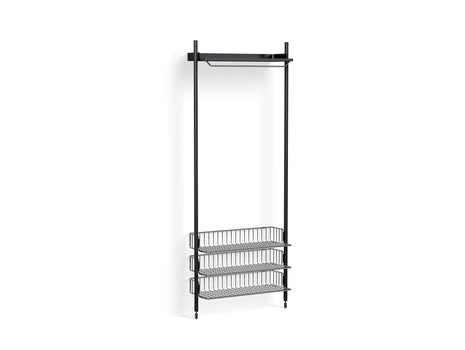 Pier System 1021 by HAY - Black Anodised Aluminium Uprights / PS Black with Chromed Wire Shelf