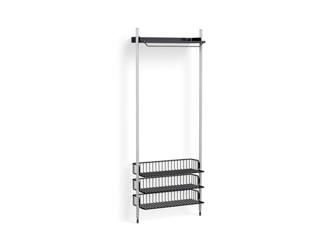 Pier System 1021 by HAY - Clear Anodised Aluminium Uprights / PS Black with Anthracite Wire Shelf