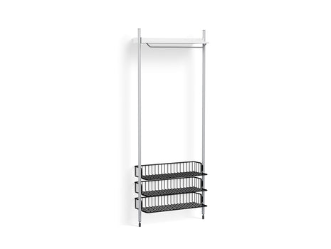Pier System 1021 by HAY - Clear Anodised Aluminium Uprights / PS White with Anthracite Wire Shelf