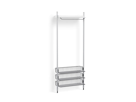 Pier System 1021 by HAY - Clear Anodised Aluminium Uprights / PS white with Chromed Wire Shelf