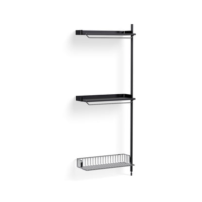 Pier System 1030 Add-ons by HAY - Black Anodised Aluminium Uprights / PS Black with Chromed Wire Shelf
