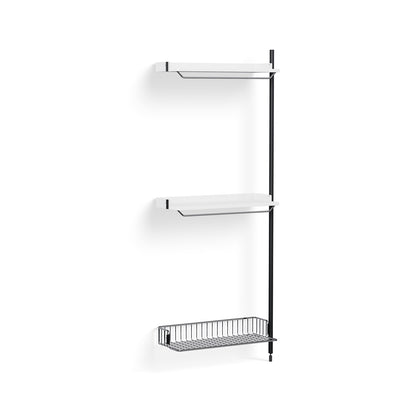 Pier System 1030 Add-ons by HAY - Black Anodised Aluminium Uprights / PS White with Chromed Wire Shelf