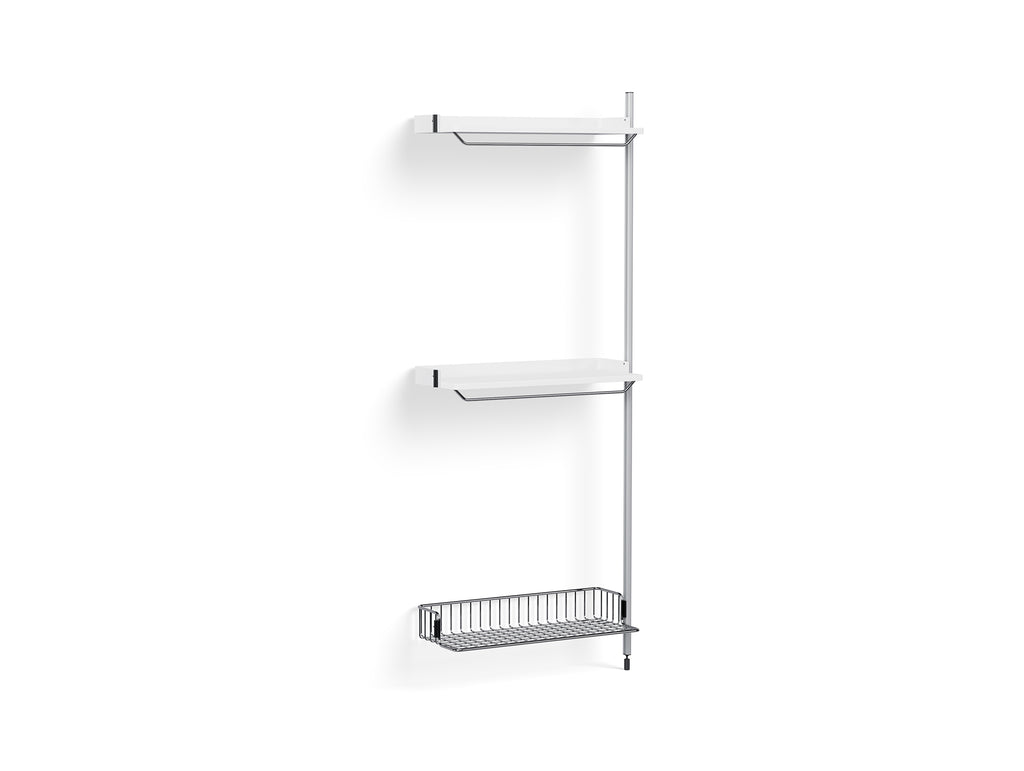 Pier System 1030 Add-ons by HAY - Clear Anodised Aluminium Uprights / PS white with Chromed Wire Shelf