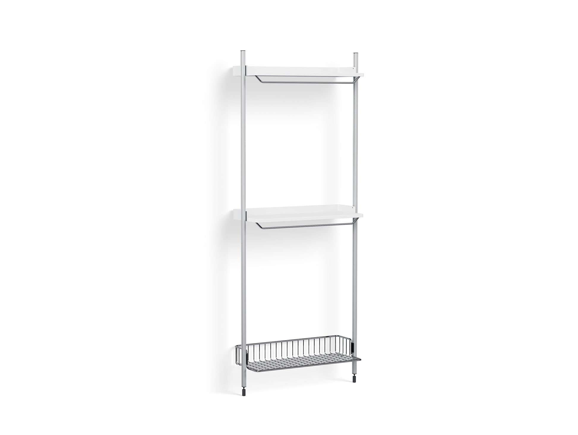 Pier System 1031 by HAY - Clear Anodised Aluminium Uprights / PS white with Chromed Wire Shelf