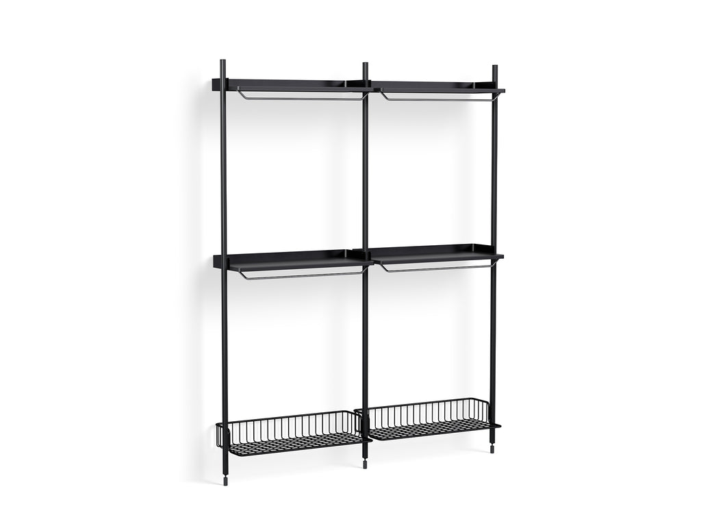 Pier System 1032 by HAY - Black Anodised Aluminium Uprights / PS Black with Anthracite Wire Shelf