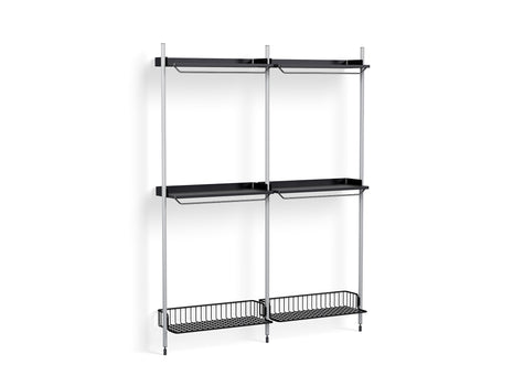 Pier System 1032 by HAY - Clear Anodised Aluminium Uprights / PS Black with Anthracite Wire Shelf