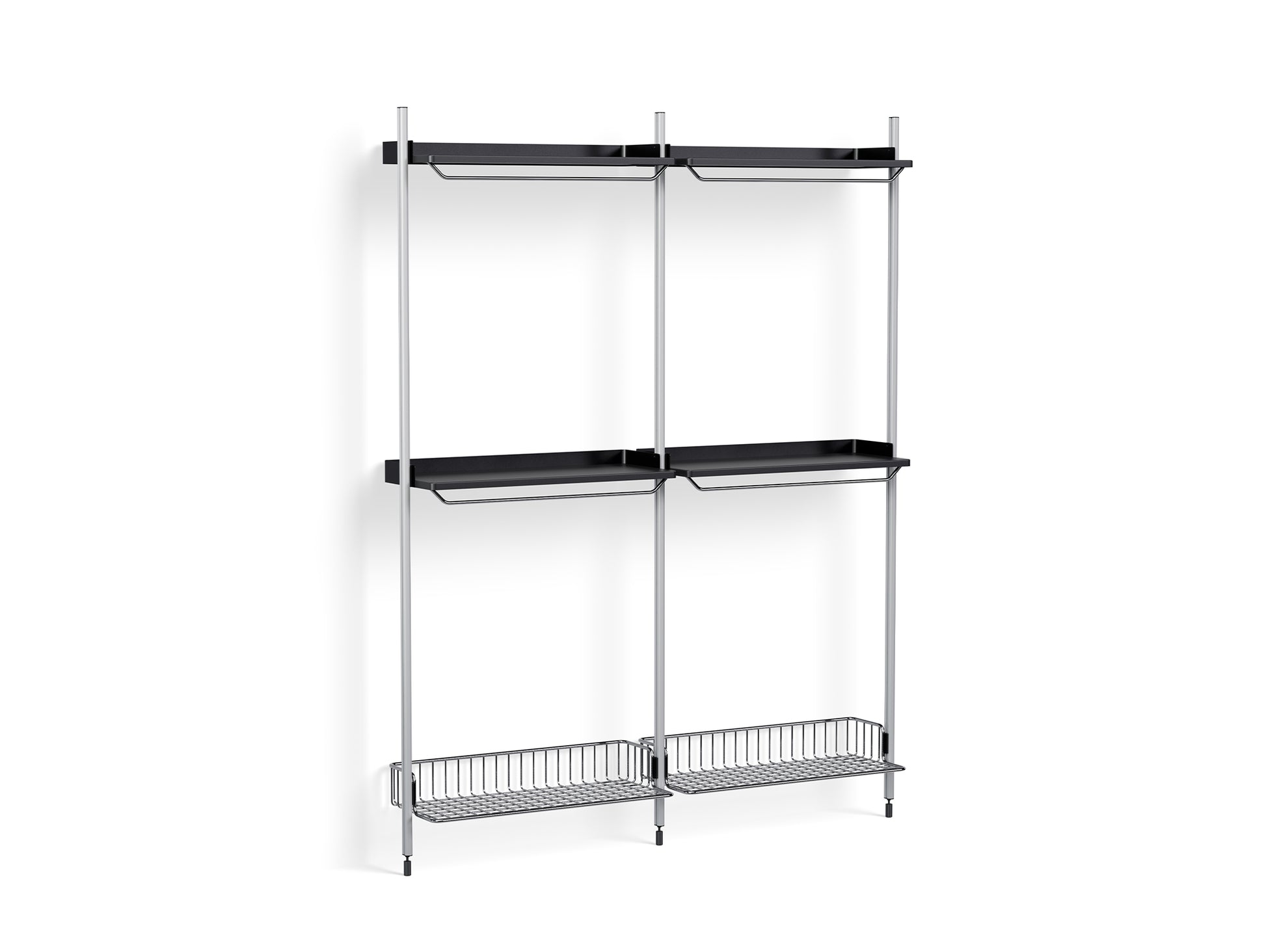Pier System 1032 by HAY - Clear Anodised Aluminium Uprights /PS Black with Chromed Wire Shelf