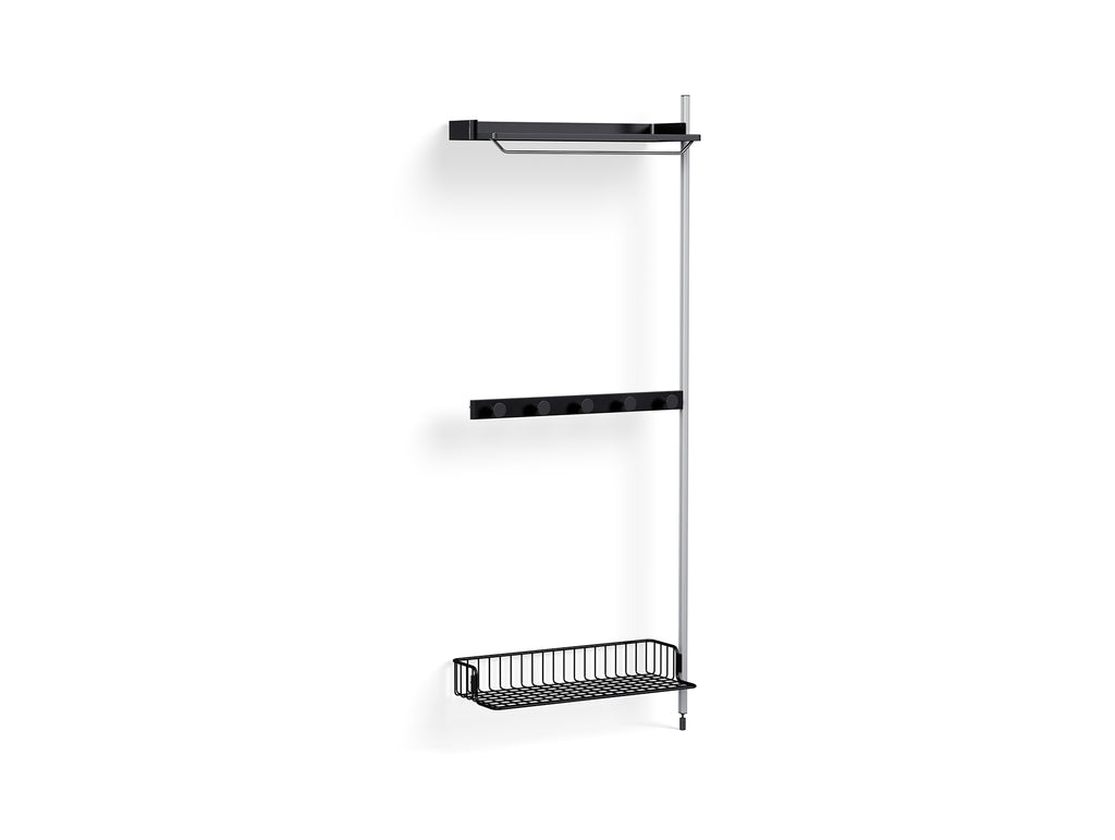 Pier System 1040 Add-ons by HAY - Clear Anodised Aluminium Uprights / PS Black with Anthracite Wire Shelf