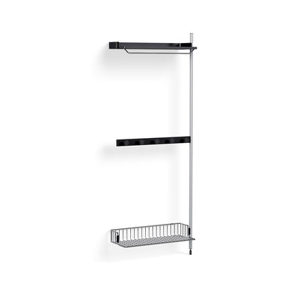 Pier System 1040 Add-ons by HAY - Clear Anodised Aluminium Uprights /PS Black with Chromed Wire Shelf