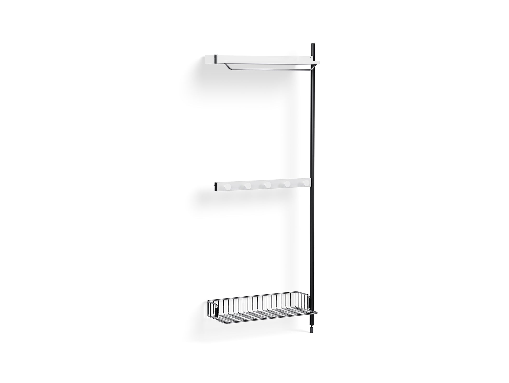 Pier System 1040 Add-ons by HAY - Black Anodised Aluminium Uprights / PS White with Chromed Wire Shelf