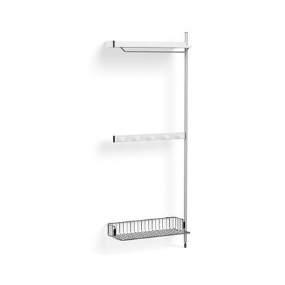 Pier System 1040 Add-ons by HAY - Clear Anodised Aluminium Uprights / PS white with Chromed Wire Shelf