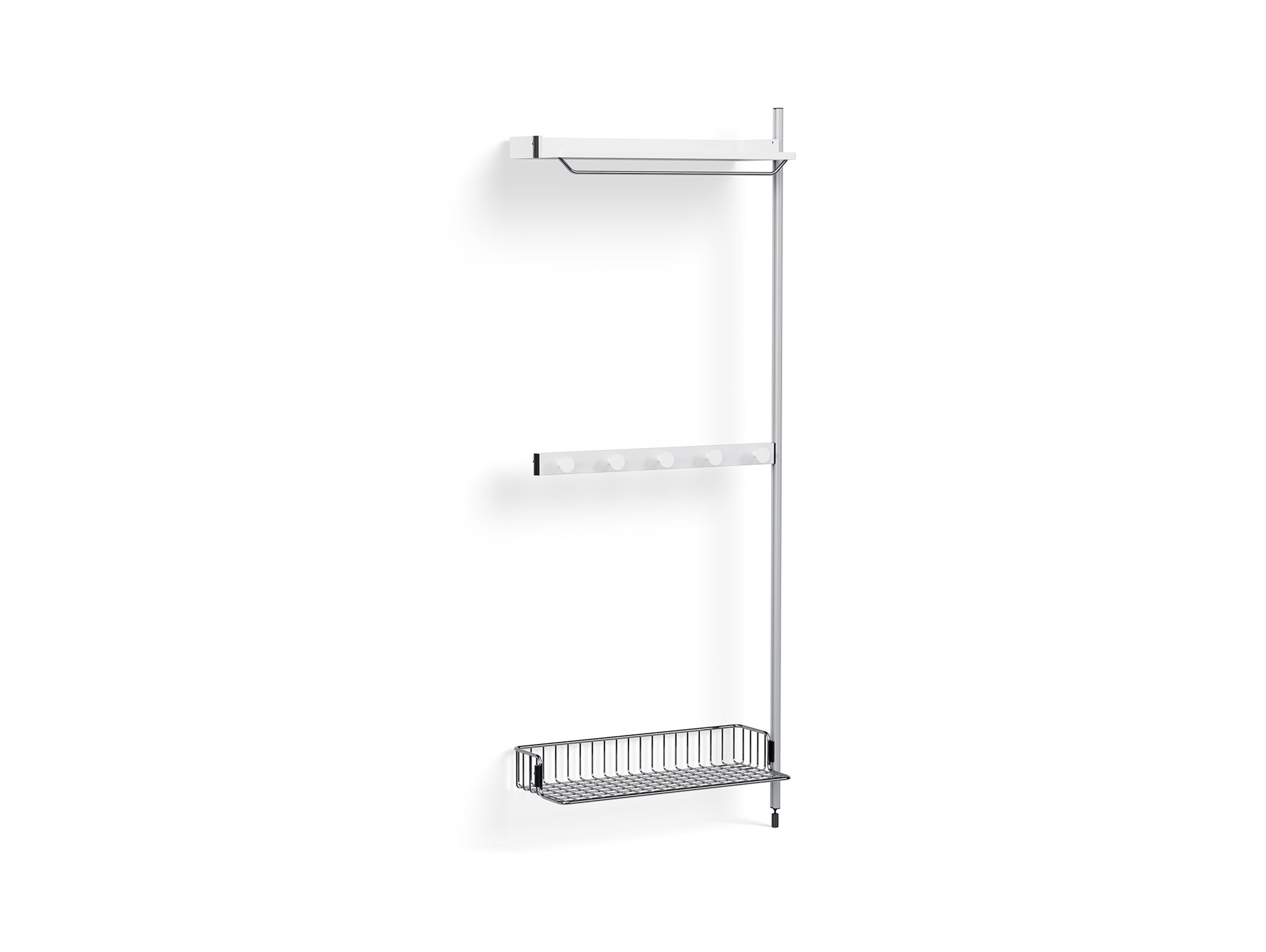Pier System 1040 Add-ons by HAY - Clear Anodised Aluminium Uprights / PS white with Chromed Wire Shelf