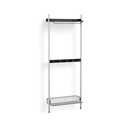 Pier System 1041 by HAY - Clear Anodised Aluminium Uprights /PS Black with Chromed Wire Shelf
