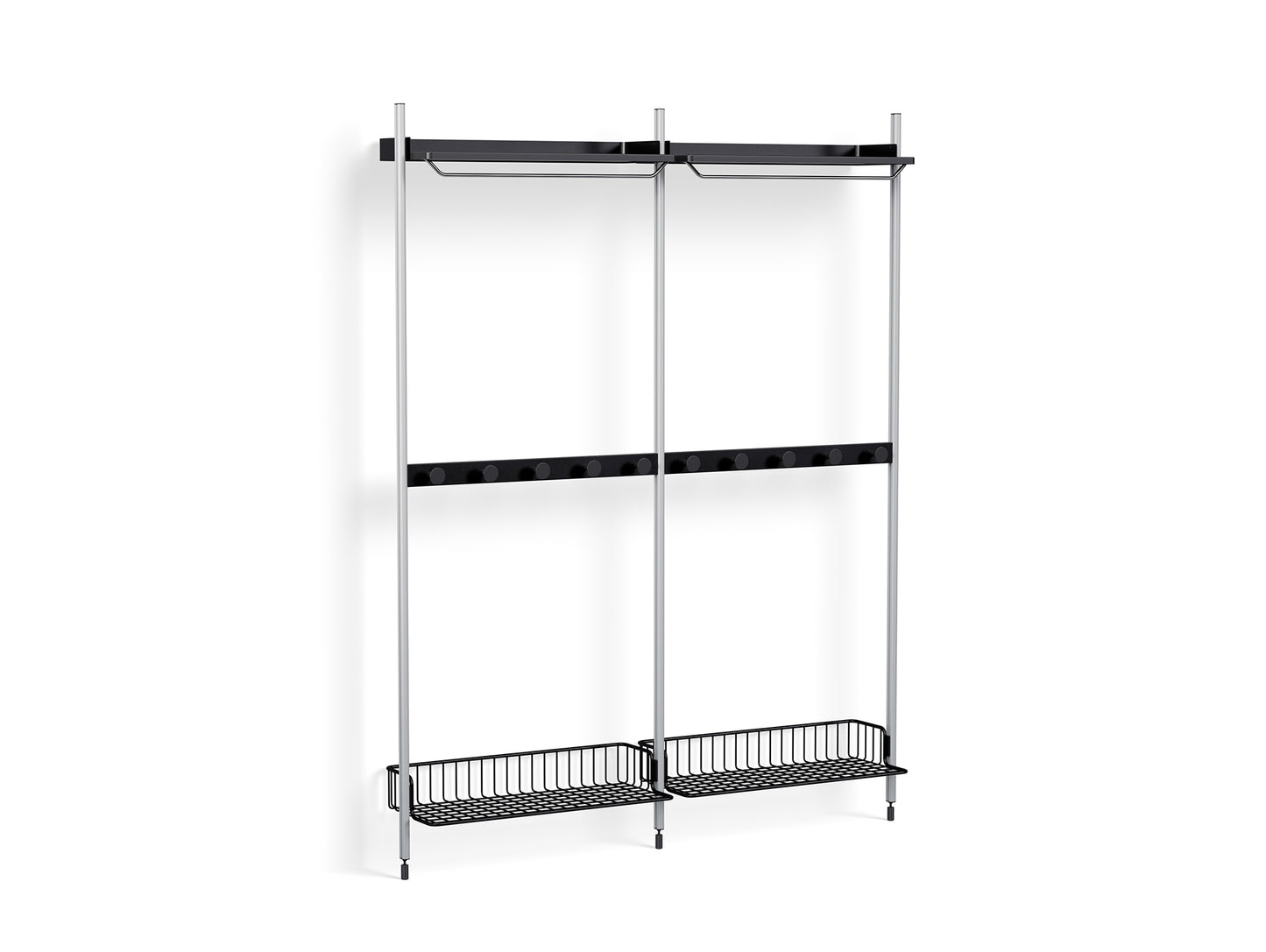 Pier System 1042 by HAY - Clear Anodised Aluminium Uprights / PS Black with Anthracite Wire Shelf