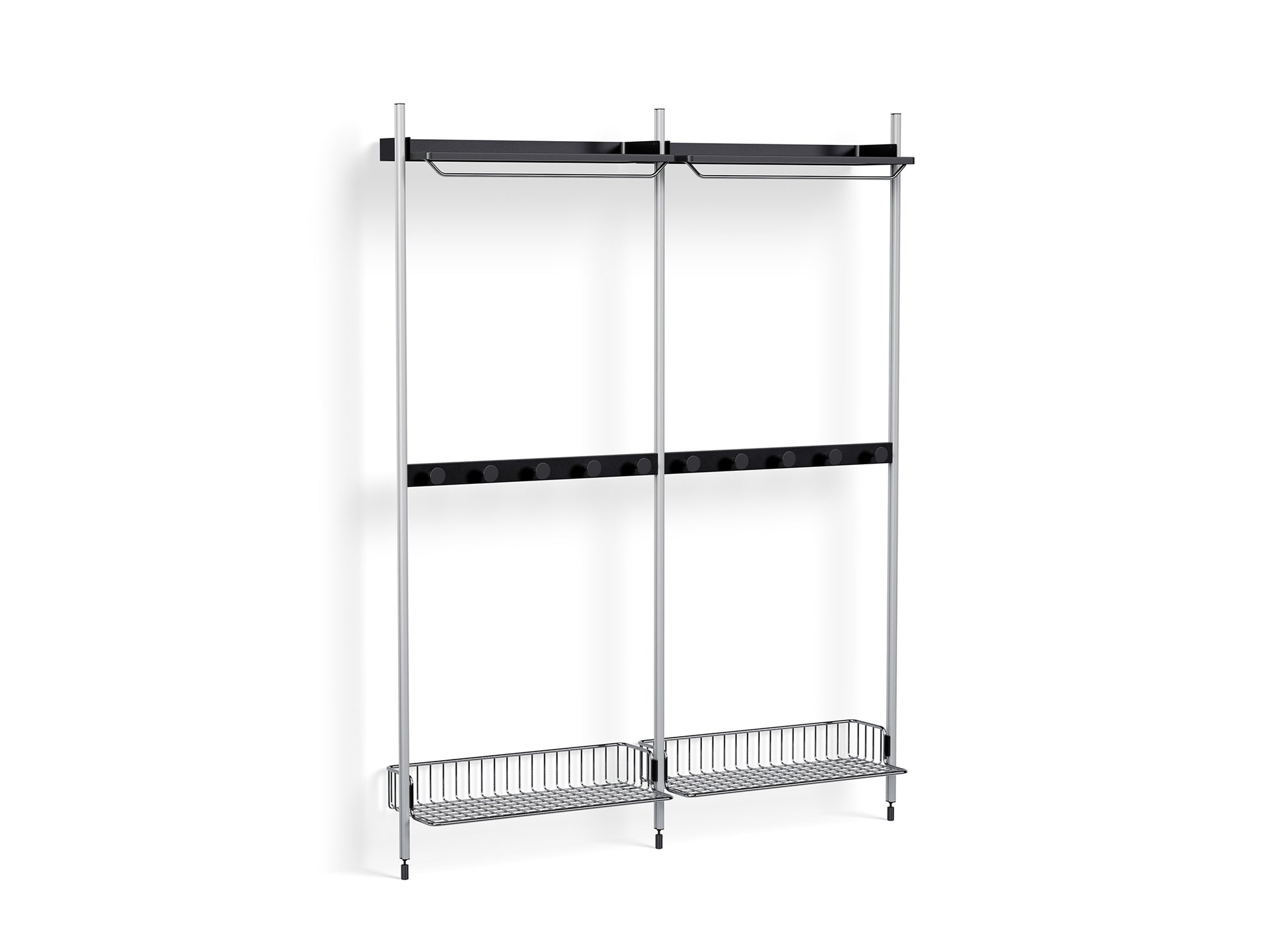 Pier System 1042 by HAY - Clear Anodised Aluminium Uprights /PS Black with Chromed Wire Shelf