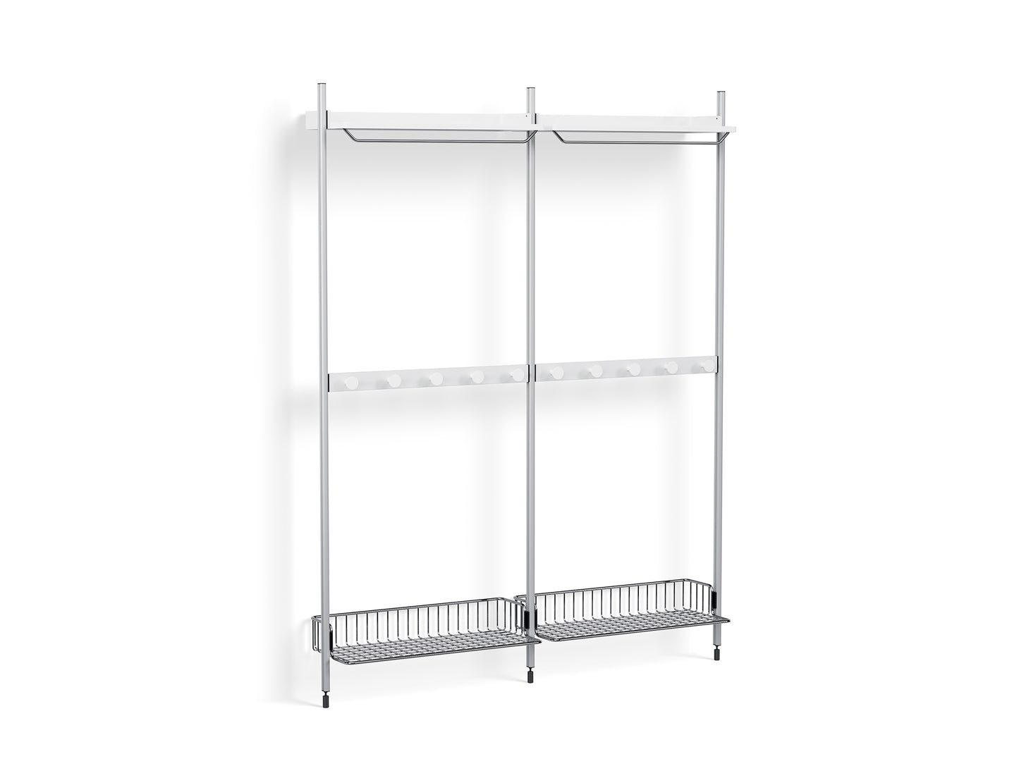 Pier System 1042 by HAY - Clear Anodised Aluminium Uprights / PS white with Chromed Wire Shelf