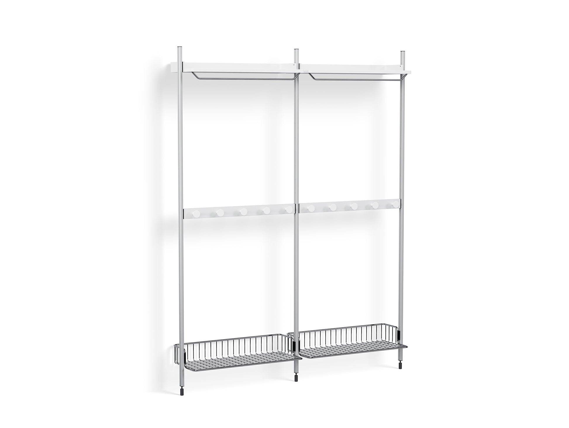 Pier System 1042 by HAY - Clear Anodised Aluminium Uprights / PS white with Chromed Wire Shelf