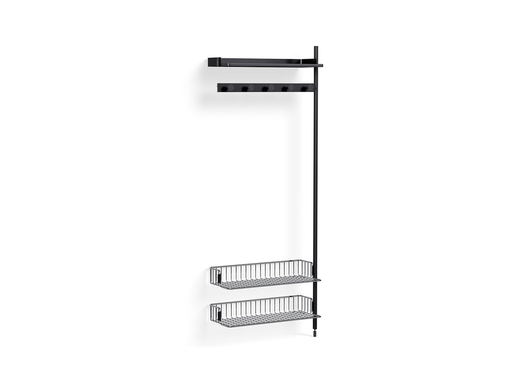 Pier System 1050 Add-ons by HAY -Black Anodised Aluminium Uprights / PS Black with Chromed Wire Shelf