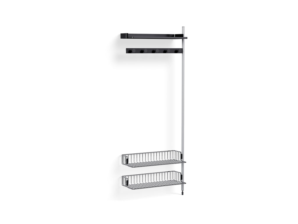 Pier System 1050 Add-ons by HAY -Clear Anodised Aluminium Uprights /PS Black with Chromed Wire Shelf