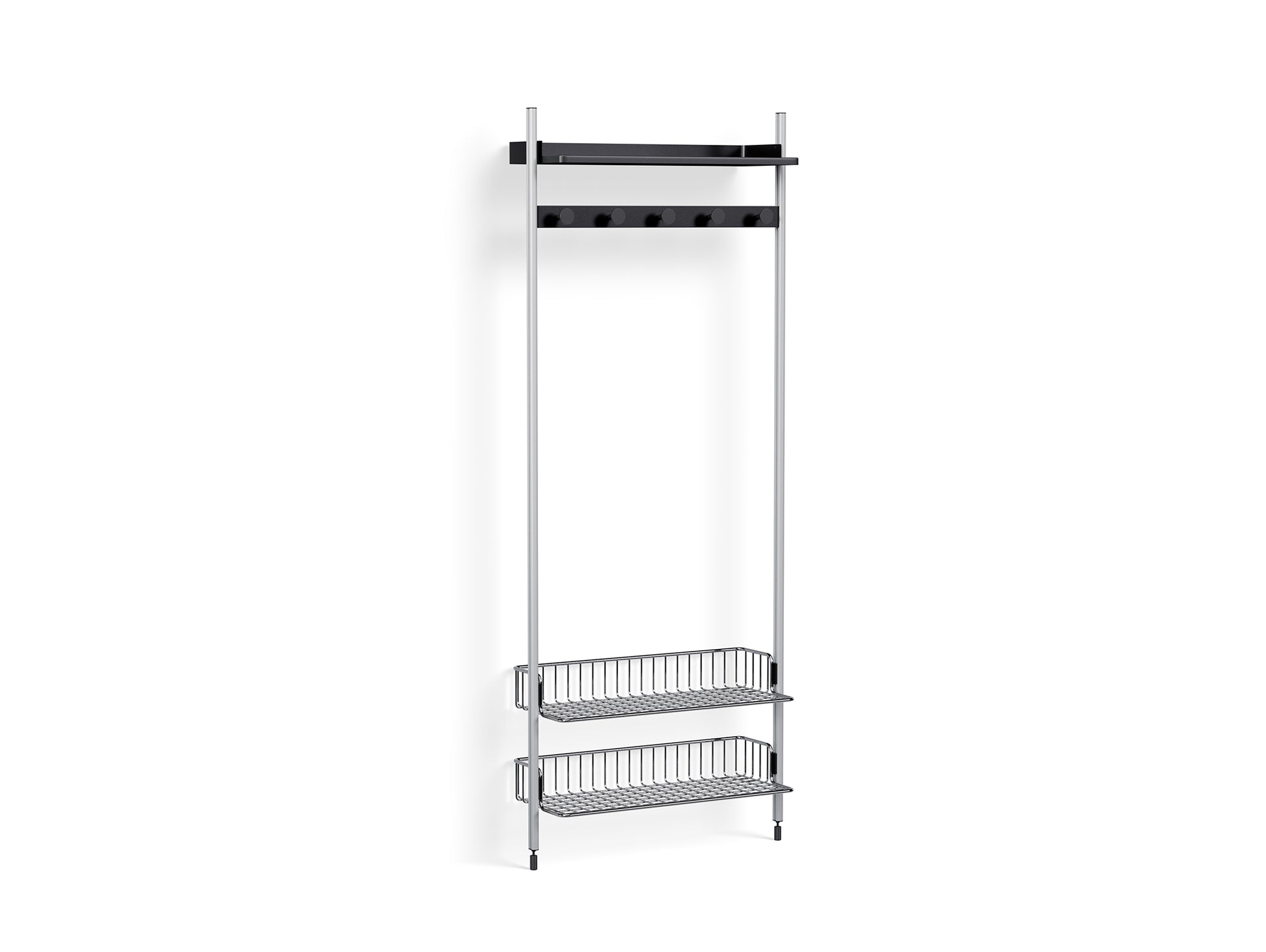 Pier System 1051 by HAY - Clear Anodised Aluminium Uprights /PS Black with Chromed Wire Shelf