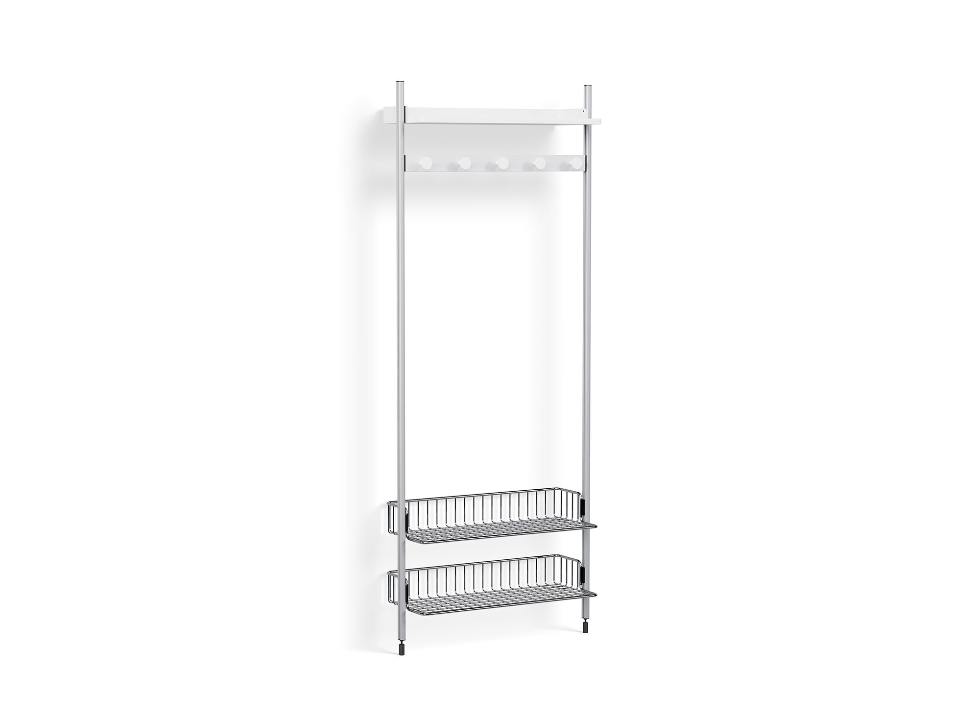 Pier System 1051 by HAY - Clear Anodised Aluminium Uprights / PS white with Chromed Wire Shelf